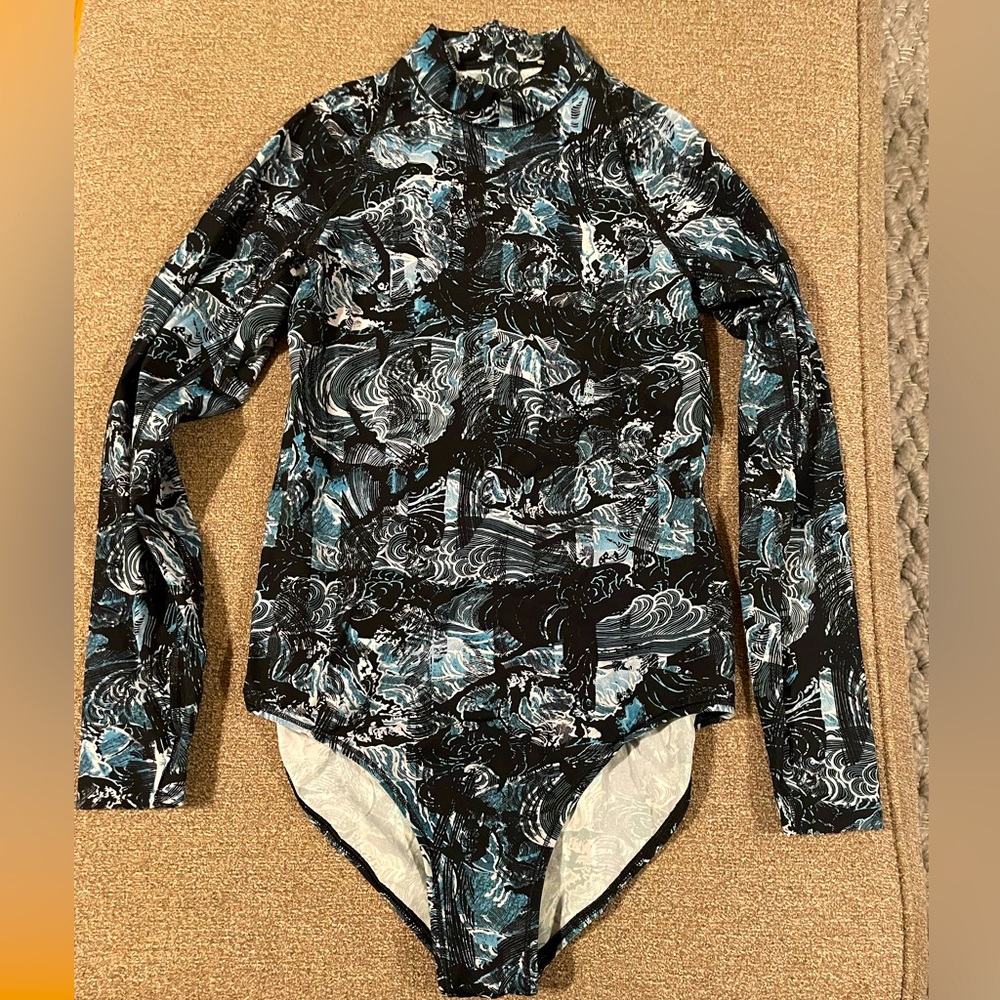 lululemon athletica Black & Teal Long Sleeve One-Piece Swim